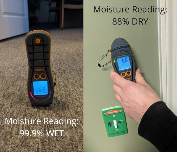 Moisture meter reading wet and dry